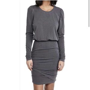 Anthropologie Sundry Shirred Puff Long Sleeve Dress in Carbon Size S 1